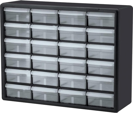 Akro-Mils 24-Drawer Plastic Drawer Storage Cabinet for Garage Organization. Bead Organizer. Building Bricks Storage. Teacher Toolbox. Makeup Organizer. 20 W x 6 D x 16 H. 10124 Black