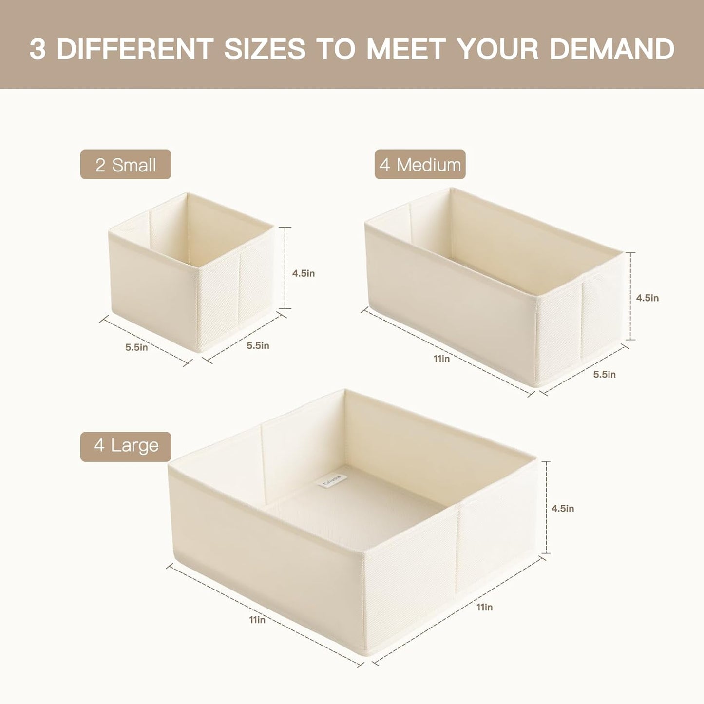 Criusia Drawer Organizer Clothes. 10 Pack Dresser Organizer for Baby Clothes. Underwear. Sock- Foldable Closet Organization and Storage Dividers Bins for Nursery. Bedroom (Beige)