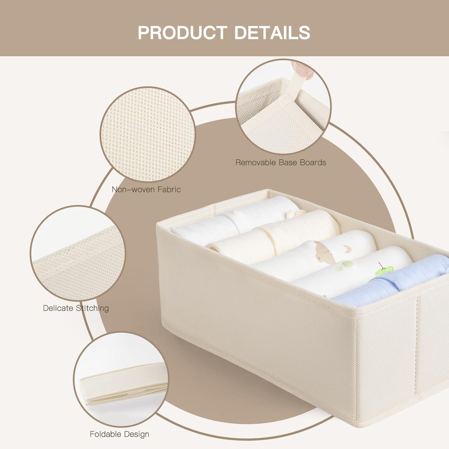 Criusia Drawer Organizer Clothes. 10 Pack Dresser Organizer for Baby Clothes. Underwear. Sock- Foldable Closet Organization and Storage Dividers Bins for Nursery. Bedroom (Beige)