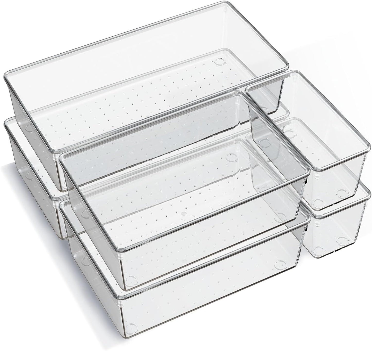 6 Pack Large Clear Plastic Drawer Organizer Trays. Acrylic Kitchen Drawer Organization and Storage Dividers. Non-Slip Storage Bins for Makeup. Kitchen Utensils. Bathroom. Jewelries and Office Desk