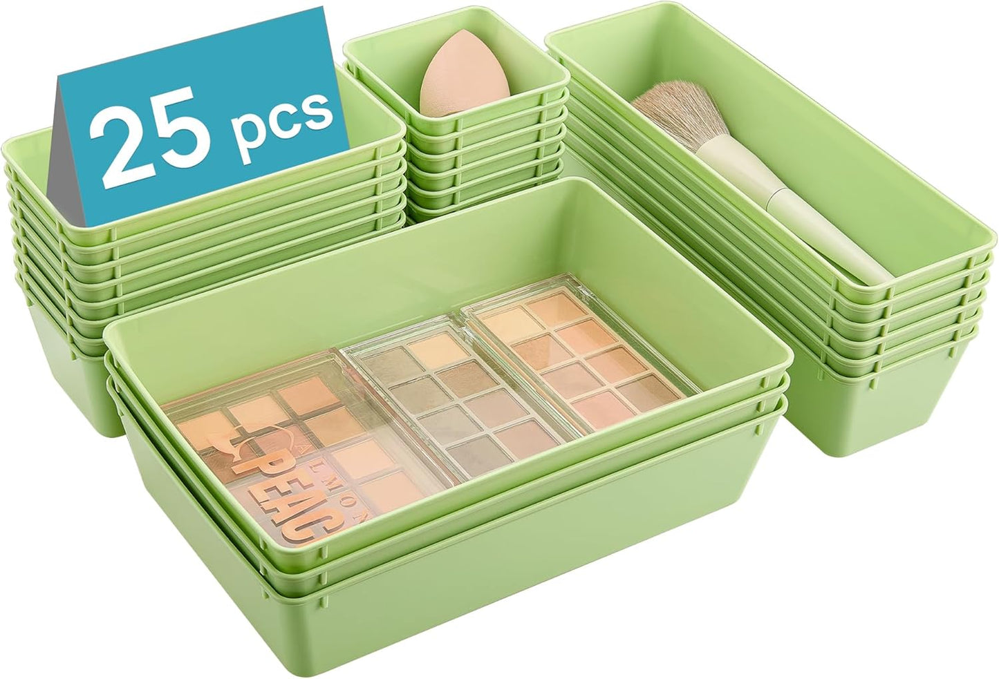 Vtopmart 25 PCS Clear Plastic Drawer Organizers Set. 4-Size Versatile Bathroom and Vanity Drawer Organizer Trays. Storage Bins for Makeup. Bedroom. Kitchen Gadgets Utensils and Office