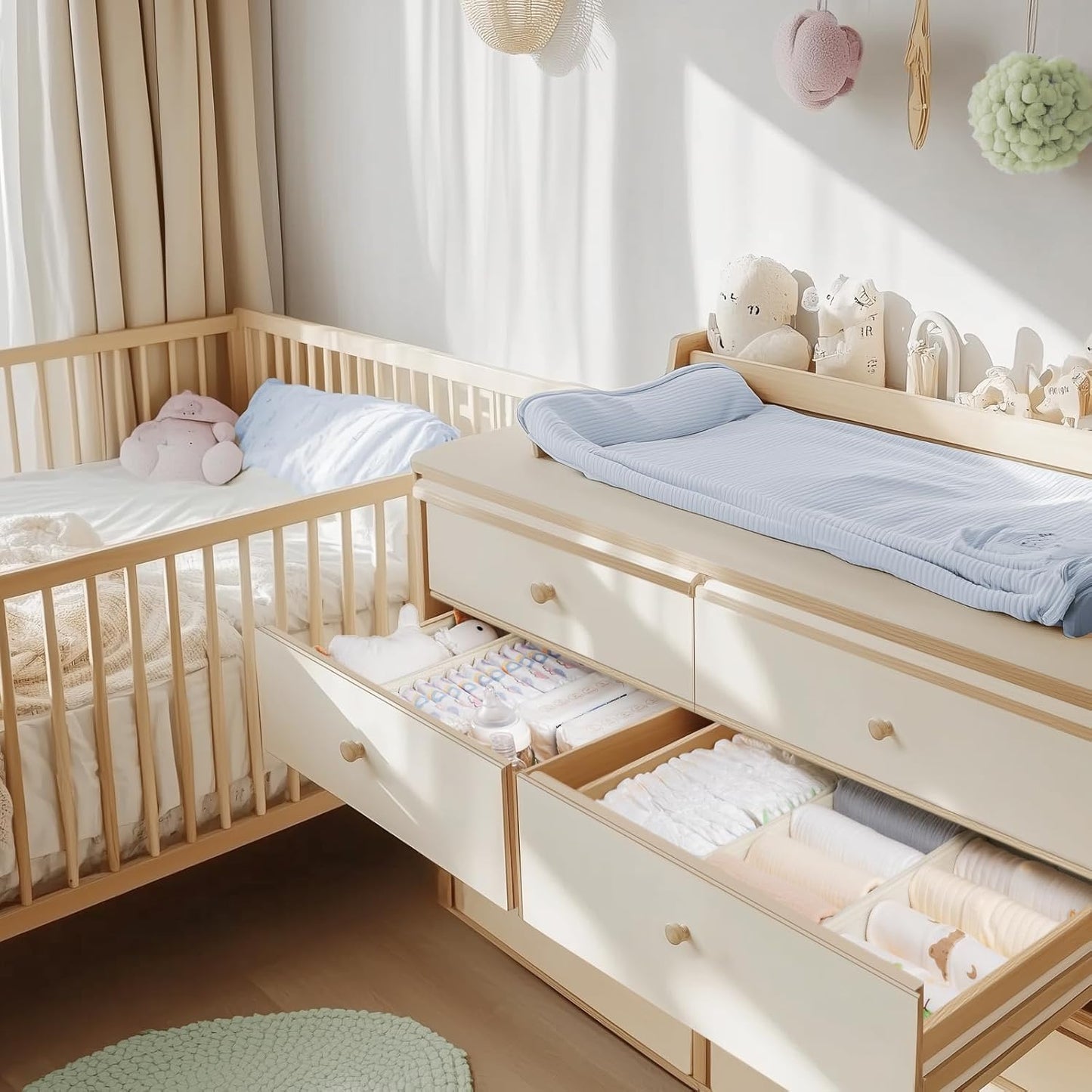 Criusia Drawer Organizer Clothes. 10 Pack Dresser Organizer for Baby Clothes. Underwear. Sock- Foldable Closet Organization and Storage Dividers Bins for Nursery. Bedroom (Beige)