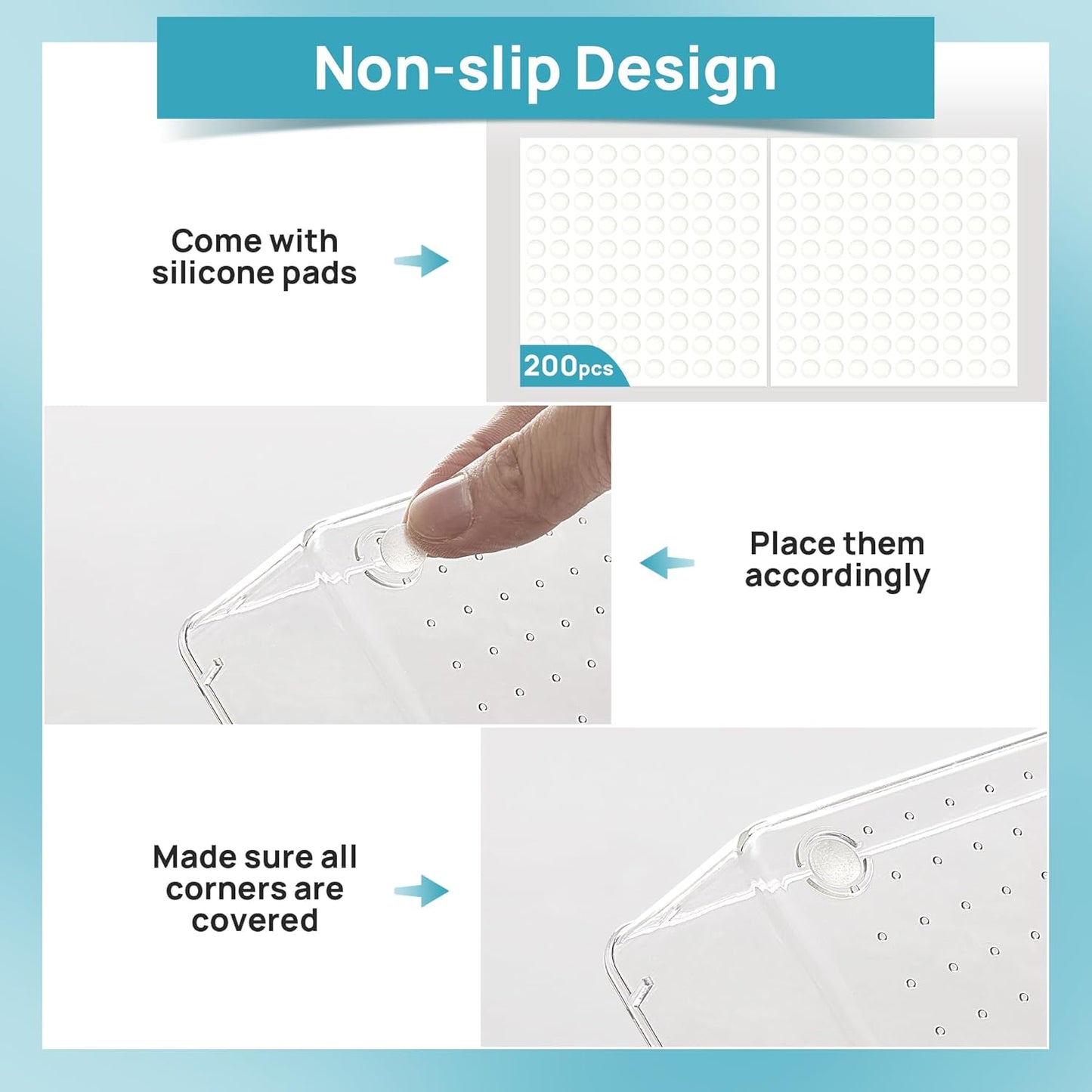 Vtopmart 44 PCS Clear Plastic Drawer Organizers Set. 4-Size Versatile Bathroom and Vanity Organizer Trays. Non-Slip Storage Containers for Makeup. Jewelries. Bedroom .Kitchen Utensils and Office