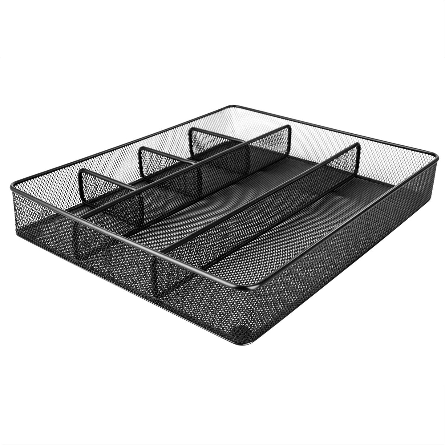 Amazon Basics Desk Drawer Organizer for Office and Home. Metal Mesh. Anti-Slip. 6 Compartments. Black