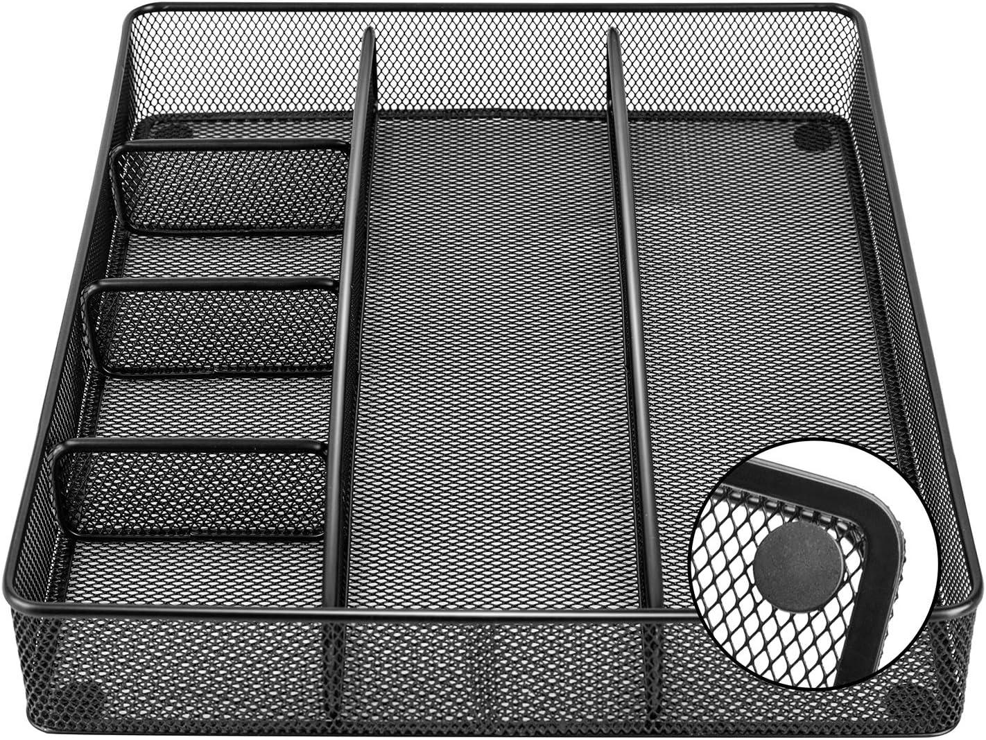 Amazon Basics Desk Drawer Organizer for Office and Home. Metal Mesh. Anti-Slip. 6 Compartments. Black