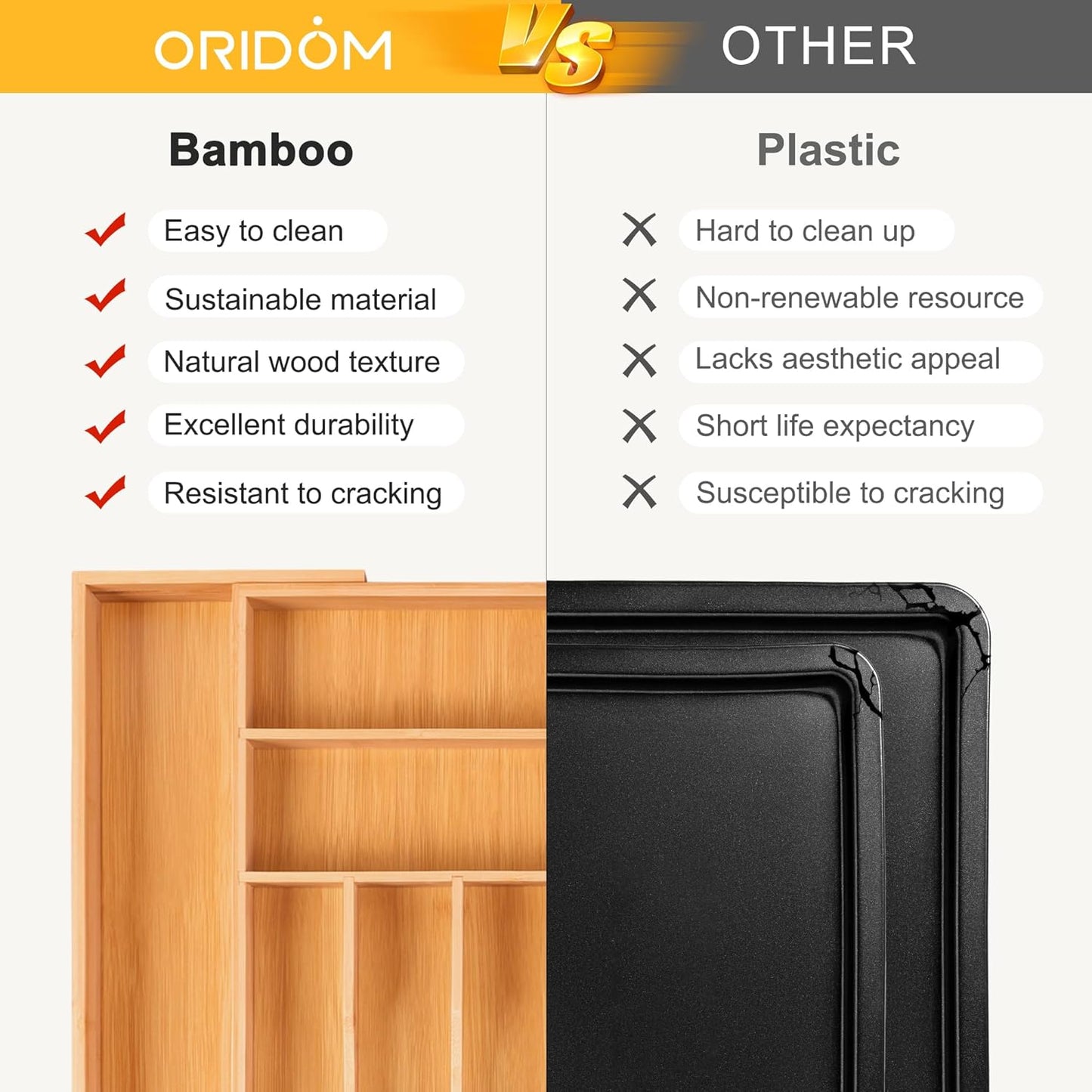 Large Premium Bamboo Silverware Organizer - Expandable Drawer Organizer & Utensil Organizer - 17x19.7 Cutlery Tray with Dividers for Kitchen Utensils and Flatware (7-9 Slots) (Natural)