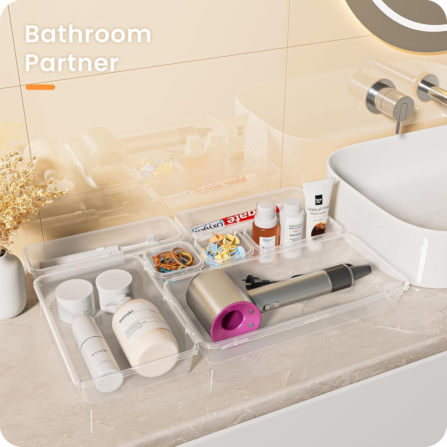 A-LuGei 【Military Grade】 Drawer Organizer. 【𝟱𝗦𝗶𝘇𝗲】 Makeup organizer. 【Holds 177 Items】 Bathroom Organizers and Storage. Organization and Storage. Desk Drawer Organizer for Bathroom Vanity