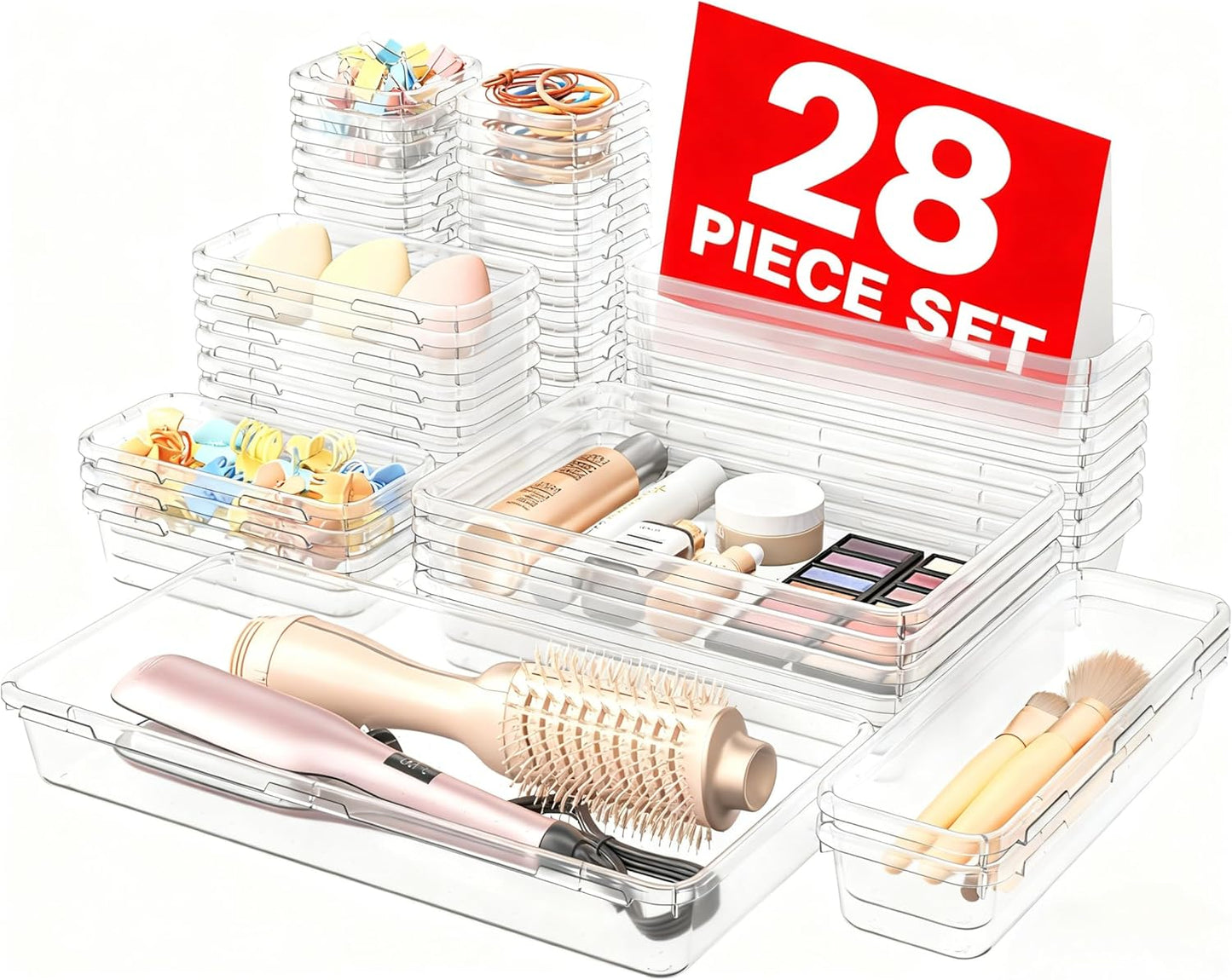 A-LuGei 【Military Grade】 Drawer Organizer. 【𝟱𝗦𝗶𝘇𝗲】 Makeup organizer. 【Holds 177 Items】 Bathroom Organizers and Storage. Organization and Storage. Desk Drawer Organizer for Bathroom Vanity