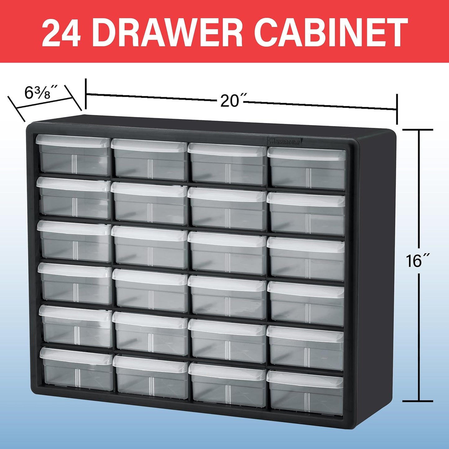 Akro-Mils 24-Drawer Plastic Drawer Storage Cabinet for Garage Organization. Bead Organizer. Building Bricks Storage. Teacher Toolbox. Makeup Organizer. 20 W x 6 D x 16 H. 10124 Black
