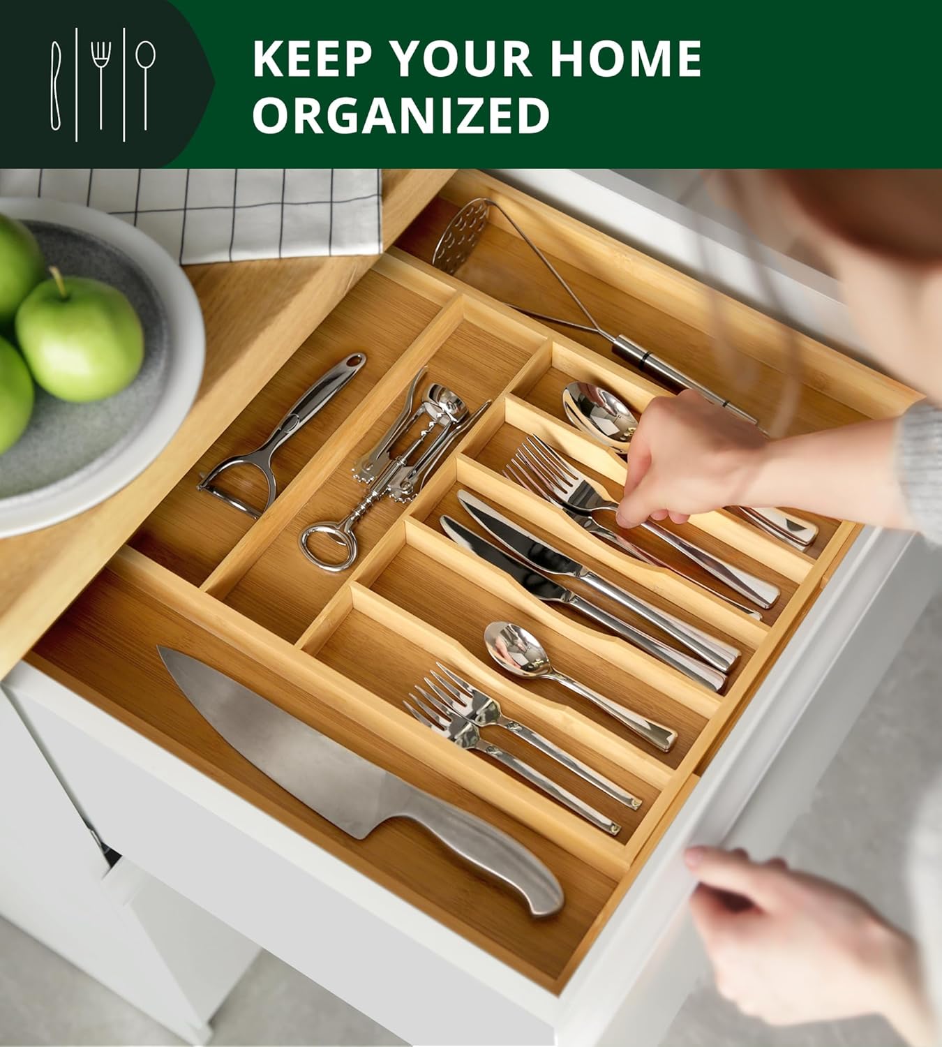 ROYAL CRAFT WOOD Luxury Bamboo Kitchen Drawer Organizer - Silverware Organizer. Utensil Holder & Cutlery Tray Drawer Dividers for Flatware (9 Slot. Natural)