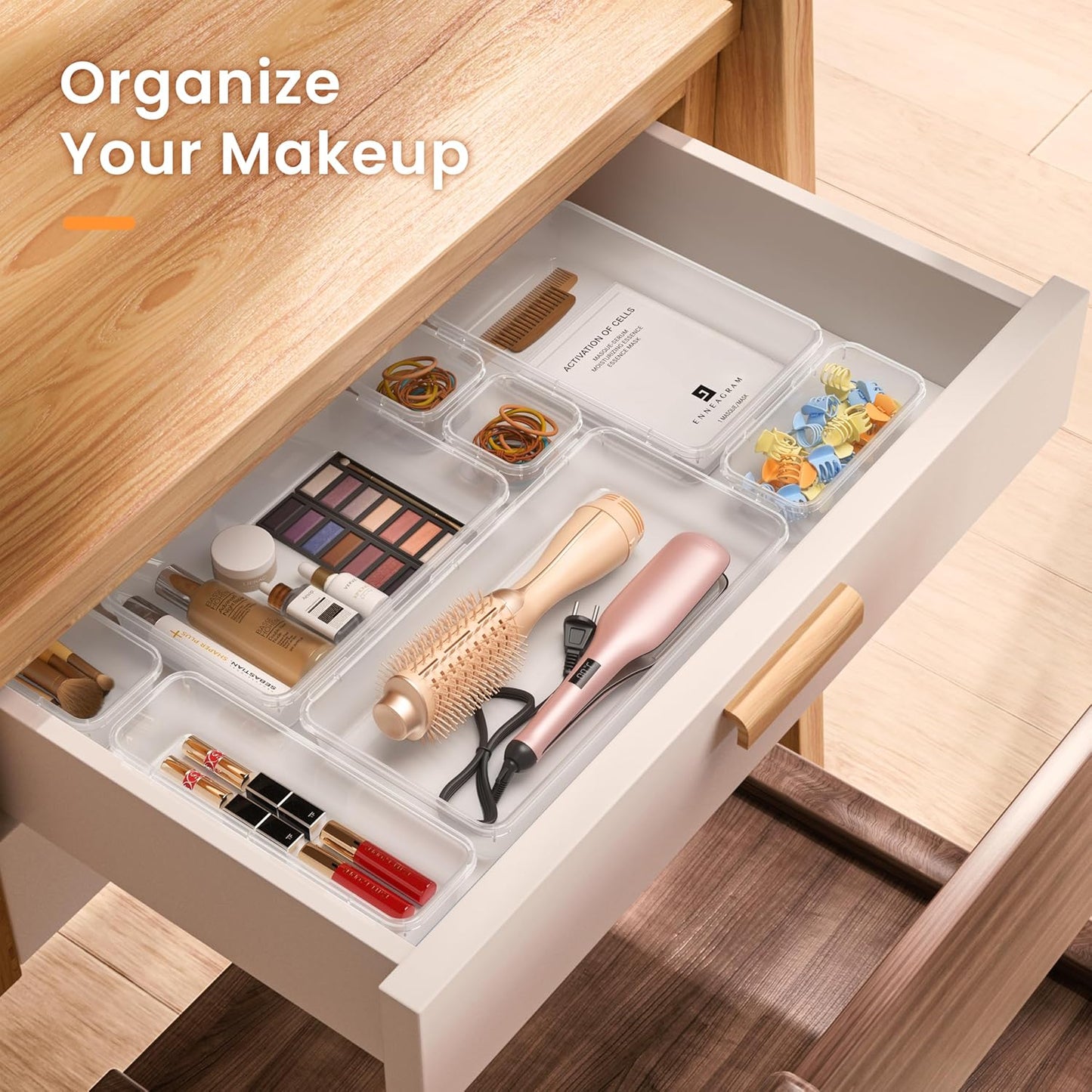 A-LuGei 【Military Grade】 Drawer Organizer. 【𝟱𝗦𝗶𝘇𝗲】 Makeup organizer. 【Holds 177 Items】 Bathroom Organizers and Storage. Organization and Storage. Desk Drawer Organizer for Bathroom Vanity